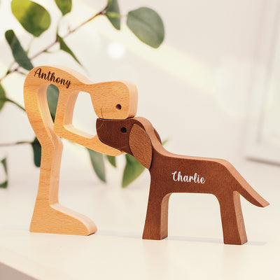 Sculptures en bois personnalisées pour animaux de compagnie - L'amour entre vous et votre compagnon à quatre pattes - Cadeau pour les amoureux des animaux - Ornements de table en sculpture sur bois, Décoration en bois sculpté