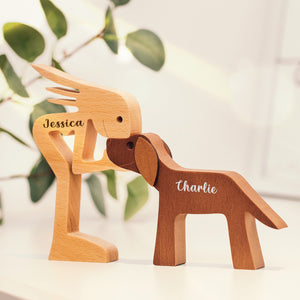 Personalized Custom Wooden Pet Carvings - The Love Between You And Your Fur-Friend - Gift For Pet Lovers - Wood Sculpture Table Ornaments, Carved Wood Decor