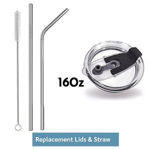 Combo 1 Replacement Lid, 2 Straws And 1 Cleaner Brush - BPA Free Lid, Stainless Steel Metal Straws With Cleaner Brush Set - Reusable Drinking Accessories For Can Cooler Tumbler