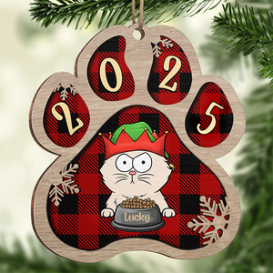 Happy Pawlidays - Cat Personalized Custom Ornament - Wood Paw Shaped - Christmas Gift For Pet Owners, Pet Lovers