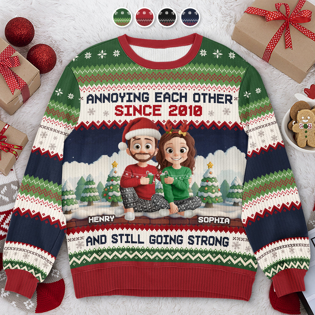 Custom Unisex Ugly Sweatshirt - Personalized Anniversary Christmas Wedding Gifts For Husband And Wife, Him And Her - Merry Fights, Happy Nights