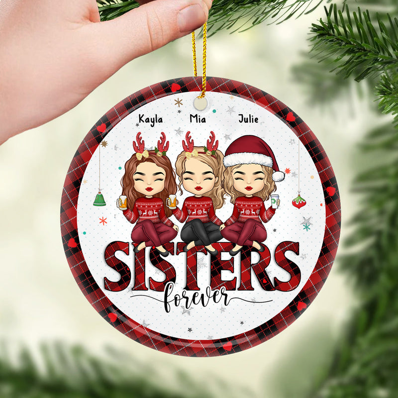 Besties By Heart - Bestie Personalized Custom Ornament - Ceramic Round Shaped - Christmas Gift For Best Friends, BFF, Sisters