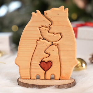 United We Stand - Family Bear Shaped Wooden Art Puzzle - Wooden Pet Carvings, Wood Sculpture Table Ornaments, Carved Wood Decor - Gift For Family Members