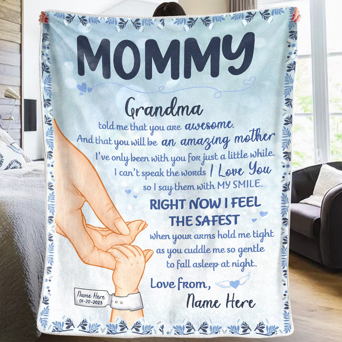 You Are Awesome Mommy - Family Personalized Custom Baby Blanket - Baby Shower Gift, Gift For First Mom