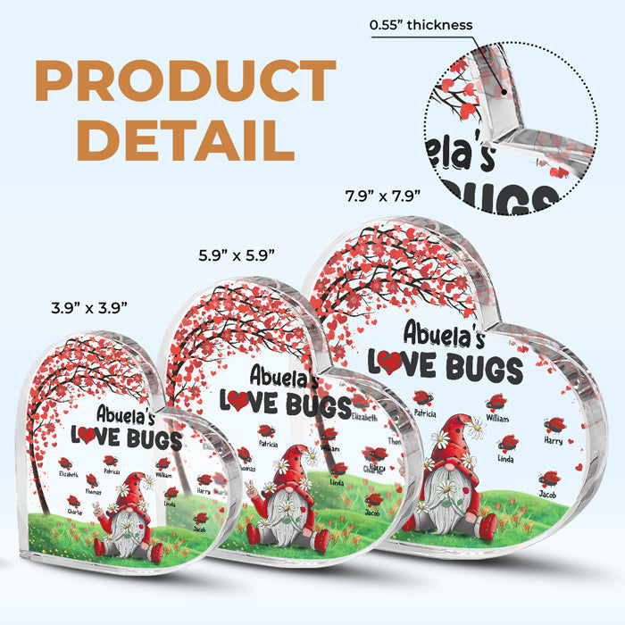 Granny's Love Bugs - Family Personalized Custom Heart Shaped Acrylic Plaque - Mother's Day, Birthday Gift For Grandma