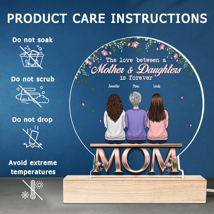 The Love Between A Mother And Daughters Is Forever - Family Personalized Custom Snow Globe Shaped 3D LED Light - Mother's Day, Birthday Gift For Mom