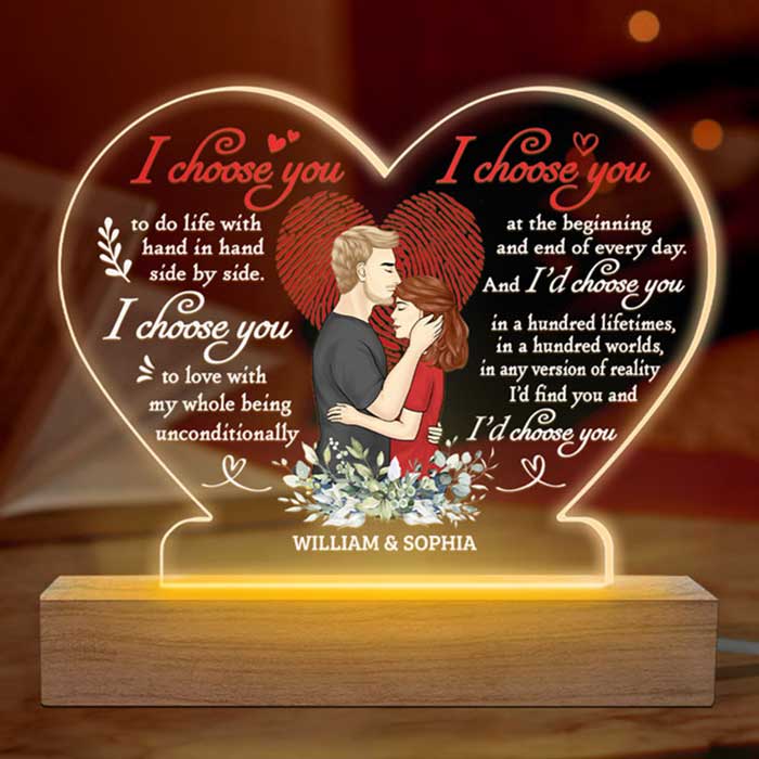 I’d Choose You In A Hundred Lifetimes - Couple Personalized Custom Heart Shaped 3D LED Light - Gift For Husband Wife, Anniversary