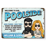 Custom Name Funny Poolside Couple Gifts - Personalized Metal Sign
