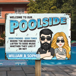 Custom Name Funny Poolside Couple Gifts - Personalized Metal Sign