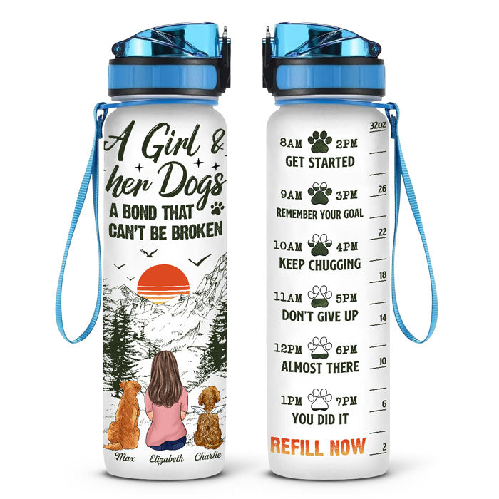A Girl & Her Dogs - Memorial Personalized Custom Water Tracker Bottle - Sympathy Gift, Gift For Pet Owners, Pet Lovers