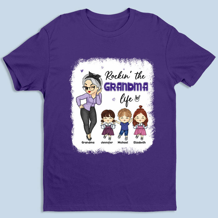 Rockin' The Nana Life - Family Personalized Custom Fake Bleach T-Shirt - Mother's Day, Birthday Gift For Mom, Grandma