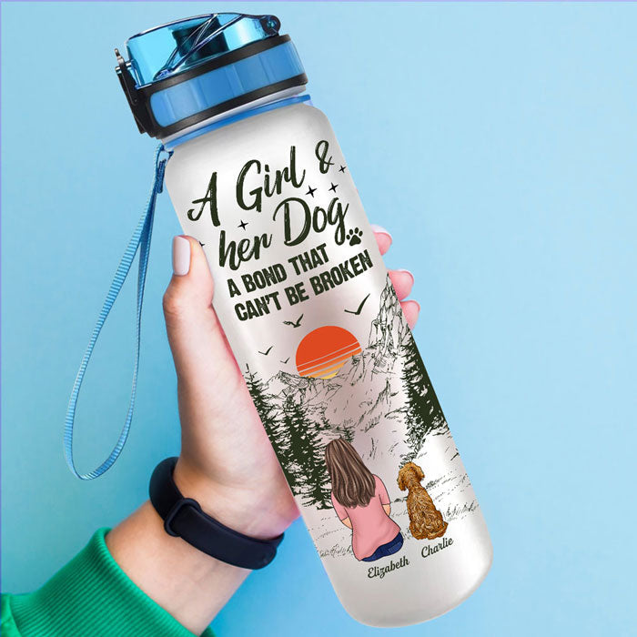A Girl & Her Dogs - Memorial Personalized Custom Water Tracker Bottle - Sympathy Gift, Gift For Pet Owners, Pet Lovers
