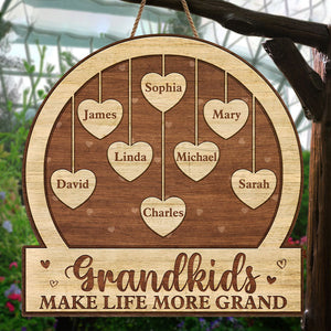 Grandkids Make Life More Grand - Family Personalized Custom Shaped Home Decor Wood Sign - House Warming Gift For Grandma