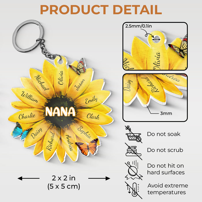Best Grandma Ever - Family Personalized Custom Flower Shaped Acrylic Keychain - Mother's Day, Birthday Gift For Grandma