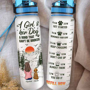 A Girl & Her Dogs - Memorial Personalized Custom Water Tracker Bottle - Sympathy Gift, Gift For Pet Owners, Pet Lovers