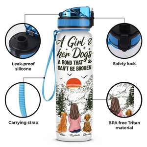 A Girl & Her Dogs - Memorial Personalized Custom Water Tracker Bottle - Sympathy Gift, Gift For Pet Owners, Pet Lovers
