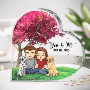 You, Me And The Fur Babies - Couple Personalized Custom Heart Shaped Acrylic Plaque - Gift For Couples, Pet Owners, Pet Lovers