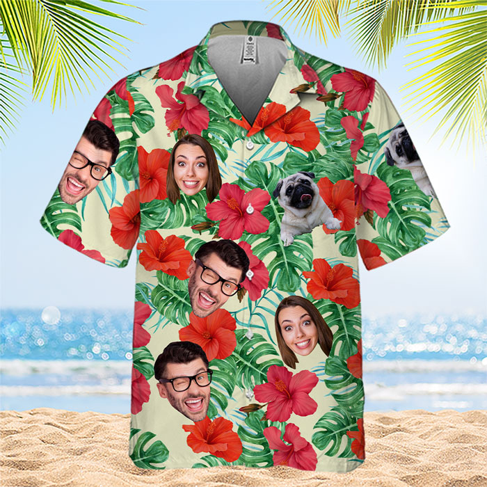 Custom Photo Tropical Summer Vibe - Family Personalized Custom Face Unisex Hawaiian Shirt - Gift For Family, Pet Owners, Pet Lovers