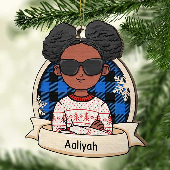 African American Kids Celebrate Christmas - Personalized Custom Wood Shaped Christmas Ornament