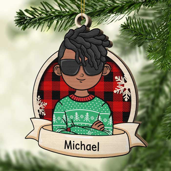 African American Kids Celebrate Christmas - Personalized Custom Wood Shaped Christmas Ornament