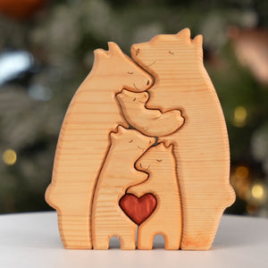 United We Stand - Family Bear Shaped Wooden Art Puzzle - Wooden Pet Carvings, Wood Sculpture Table Ornaments, Carved Wood Decor - Gift For Family Members