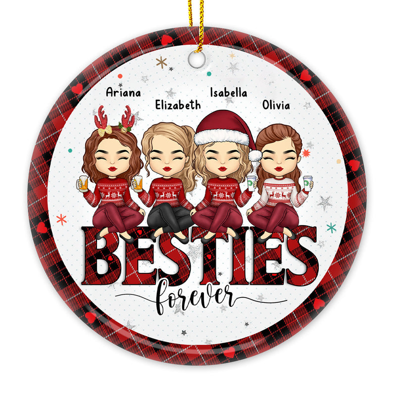 Besties By Heart - Bestie Personalized Custom Ornament - Ceramic Round Shaped - Christmas Gift For Best Friends, BFF, Sisters