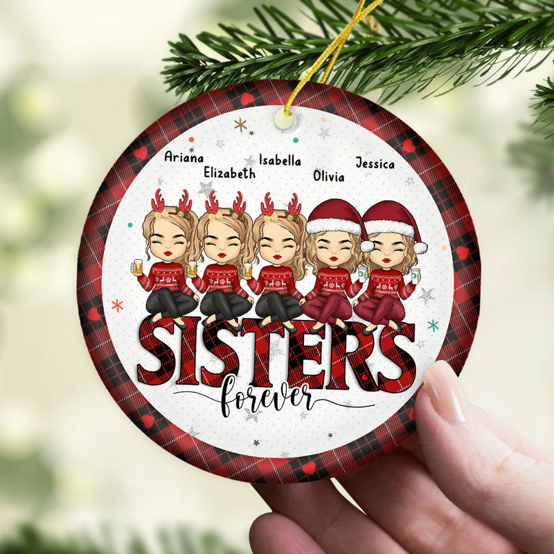 Besties By Heart - Bestie Personalized Custom Ornament - Ceramic Round Shaped - Christmas Gift For Best Friends, BFF, Sisters
