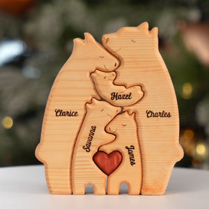 We Are One - Family Personalized Custom Bear Shaped Wooden Art Puzzle - Wooden Pet Carvings, Wood Sculpture Table Ornaments, Carved Wood Decor - Gift For Family Members