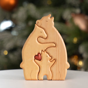 United We Stand - Family Bear Shaped Wooden Art Puzzle - Wooden Pet Carvings, Wood Sculpture Table Ornaments, Carved Wood Decor - Gift For Family Members