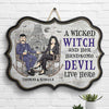 Wicked Witch And Handsome Devil Live Here - Personalized Witch Shaped Wood Sign - Gift For Couple, Husband Wife, Halloween Gift