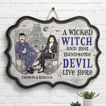 Wicked Witch And Handsome Devil Live Here - Personalized Witch Shaped Wood Sign - Gift For Couple, Husband Wife, Halloween Gift