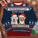 On The Naughty List & Regret Nothing - Personalized Custom Unisex Ugly Christmas Sweatshirt, Wool Sweatshirt, All-Over-Print Sweatshirt - Gift For Dog Lovers, Pet Lovers, Christmas Gift