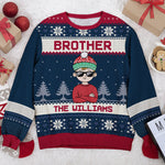 Christmas Is All About The Family Brother, Sister - Family Personalized Custom Ugly Sweatshirt - Unisex Wool Jumper - Christmas Gift For Brother, Kids