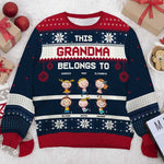 This Grandma Belongs To These Awesome Kids - Family Personalized Custom Ugly Sweatshirt - Unisex Wool Jumper - Christmas Gift For Grandma, Grandparent