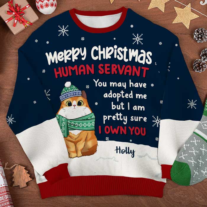 I Am Pretty Sure I Own You - Personalized Custom Unisex Ugly Christmas Sweatshirt, Wool Sweatshirt, All-Over-Print Sweatshirt - Gift For Cat Lovers, Pet Lovers, Christmas Gift