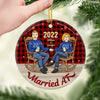 Husband Wife Married AF - Personalized Custom Round Shaped Ceramic Christmas Ornament - Gift For Couple, Husband Wife, Anniversary, Engagement, Wedding, Marriage Gift, Christmas Gift