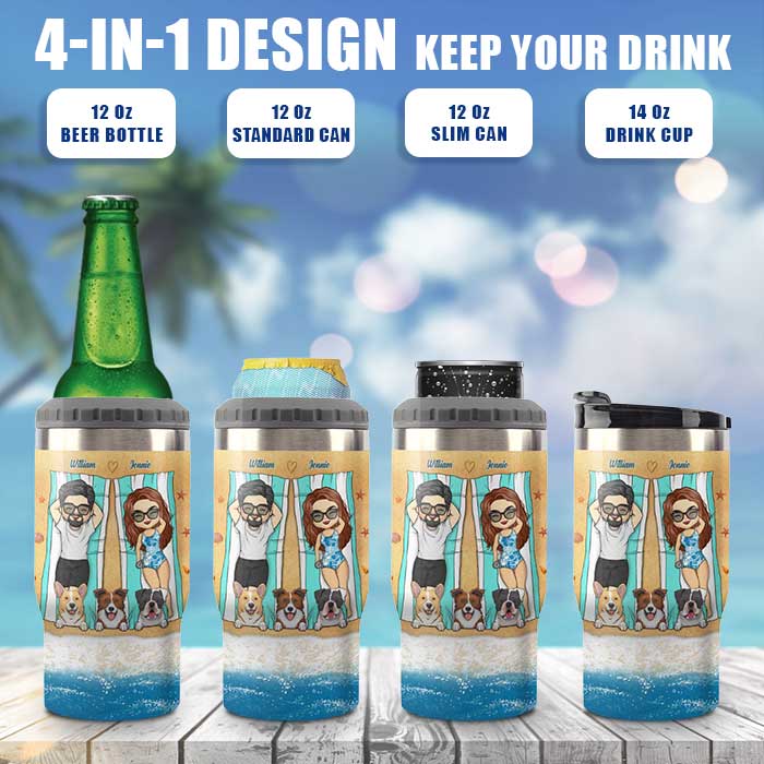 Husband Wife & The Dogs - Personalized Can Cooler - Gift For Couples, Husband Wife