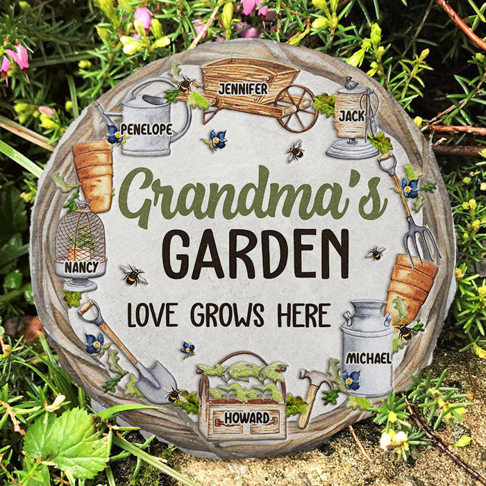 Grandma's Garden Love Grows Here - Personalized Garden Stone - Gift For Grandma, Grandparents