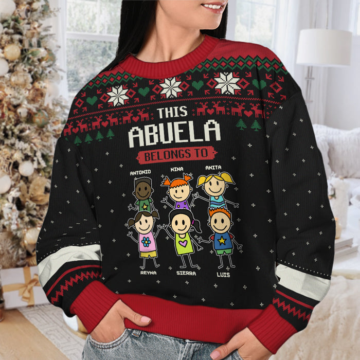 This Grandma Belongs To - Family Personalized Custom Ugly Sweatshirt - Unisex Wool Jumper - Christmas Gift For Grandma, Grandparents