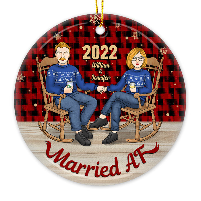 Husband Wife Married AF - Personalized Custom Round Shaped Ceramic Christmas Ornament - Gift For Couple, Husband Wife, Anniversary, Engagement, Wedding, Marriage Gift, Christmas Gift