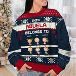 This Grandma Belongs To These Awesome Kids - Family Personalized Custom Ugly Sweatshirt - Unisex Wool Jumper - Christmas Gift For Grandma, Grandparent