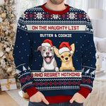 On The Naughty List & Regret Nothing - Personalized Custom Unisex Ugly Christmas Sweatshirt, Wool Sweatshirt, All-Over-Print Sweatshirt - Gift For Dog Lovers, Pet Lovers, Christmas Gift