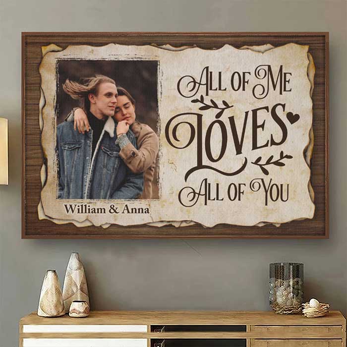 All Of Me Loves All Of You - Upload Image, Gift For Couples - Personalized Horizontal Poster.