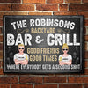 Backyard Bar & Grill - Good Friends, Good Times, Where Everybody Gets A Second Shot - Gift For Couples, Husband Wife, Personalized Metal Sign