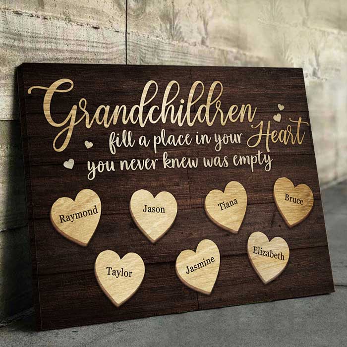Grandchildren Fill A Place In Your Heart - Personalized Horizontal Canvas - Gift For Grandparents