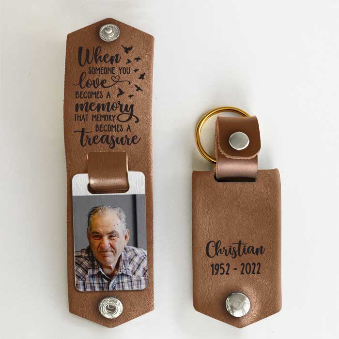 A Memory Becomes A Treasure - Personalized PU Leather Keychain - Upload Image, Memorial Gift, Sympathy Gift