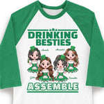 Drinking Besties Assemble -  Gift For Besties, Personalized St. Patrick's Day Unisex Raglan Shirt