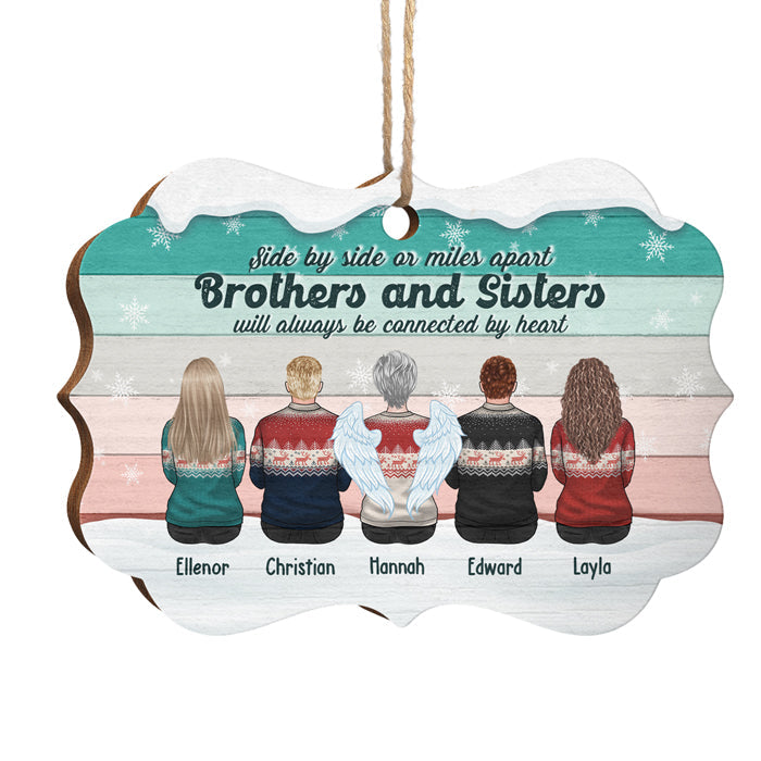Brothers & Sisters Will Always Connect By Heart - Personalized Custom Benelux Shaped Wood Christmas Ornament - Gift For Siblings, Christmas Gift