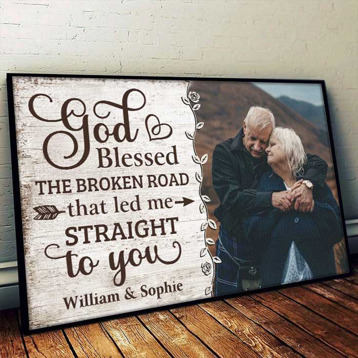 God Led Me Straight To You - Upload Image, Gift For Couples, Husband Wife - Personalized Horizontal Poster.
