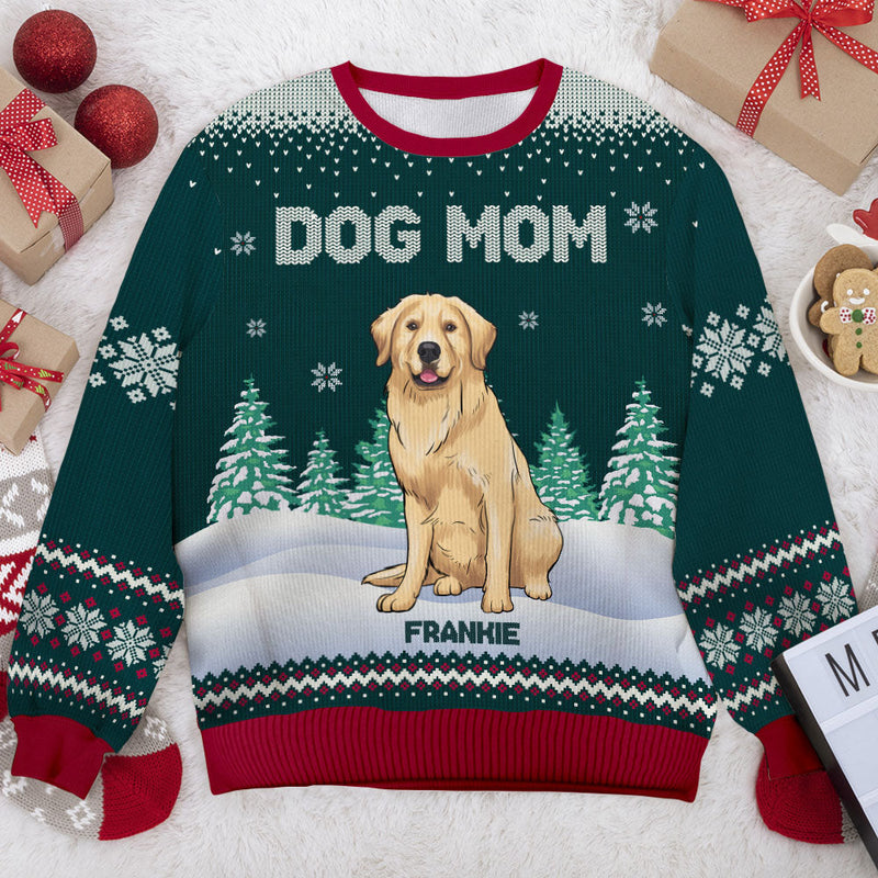 Happy Woofmas To The Best Dog Mom - Personalized Custom Unisex Ugly Christmas Sweatshirt, Wool Sweatshirt, All-Over-Print Sweatshirt - Gift For Dog Lovers, Pet Lovers, Christmas Gift